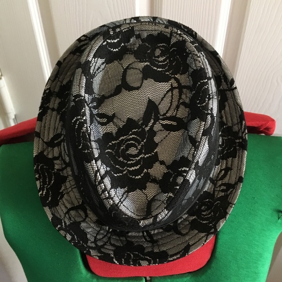 Black Hat with Rose Lace Detail - Picture 2 of 5